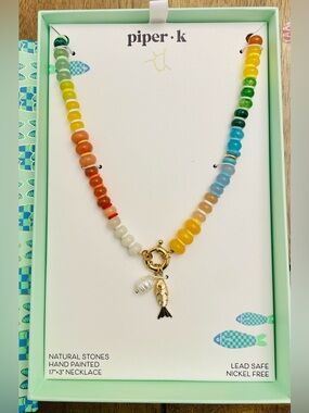 PIPER K Beaded Stones Fish Necklace